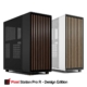 Zwei PC-Gehäuse, Schwarz mit dunkler Holzfront und Weiß mit heller Holzfront, ideal für Fotografen und Videografen.